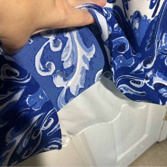 Lauren Ralph Lauren Stretch Crepe Damask Sleeveless A-line Dress Size 6 Blue - Picture 9 of 14